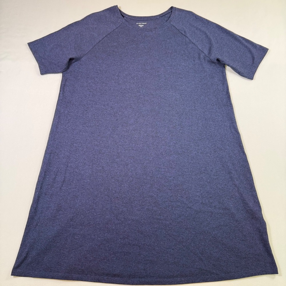 Eileen Fisher Tunic Dress Womens XL Navy Blue Organic Cotton Hemp Raglan Knit